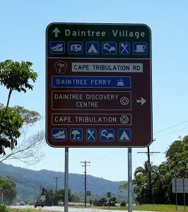 Signs for Great Barrier Reef Tourist Drive to Daintree Rainforest